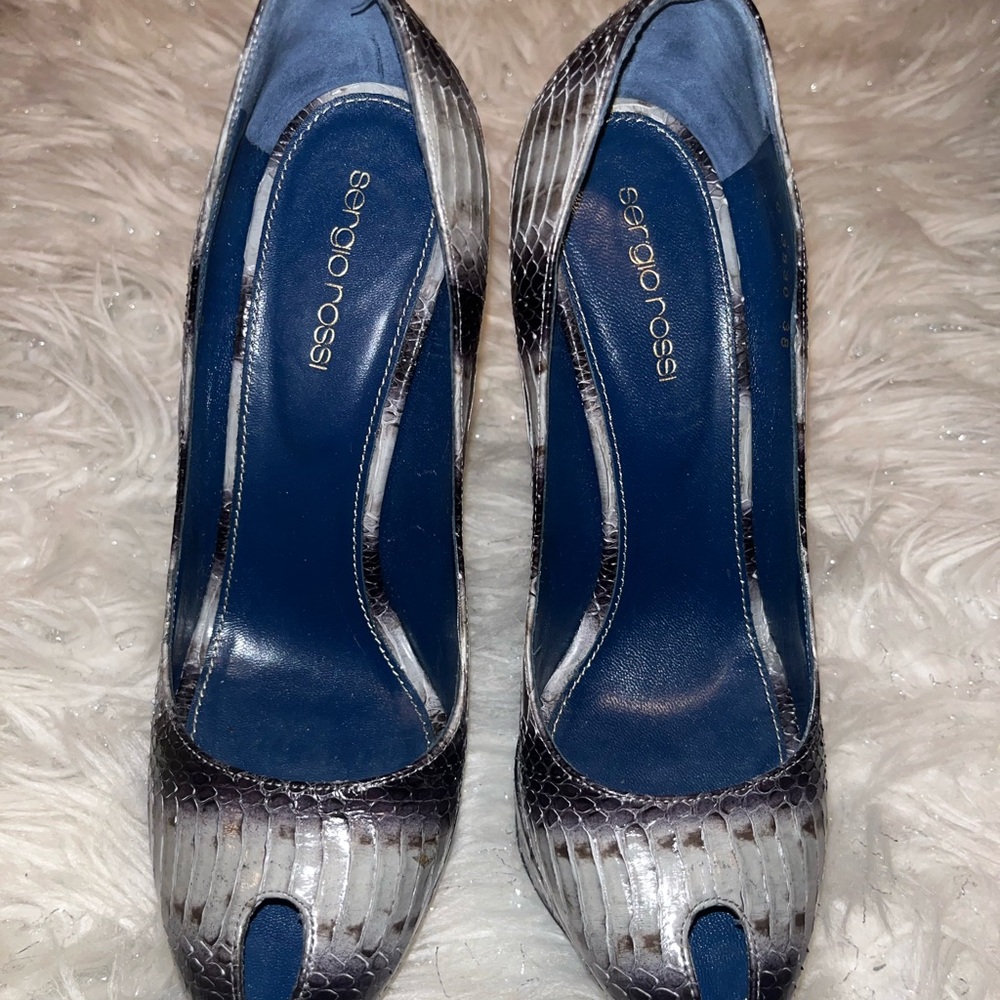 Sergio Rossi Designer Peep-Toe Python-Effect Stil… - image 2